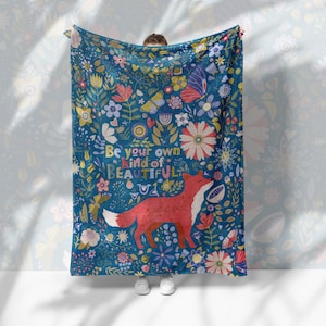 Scandinavian Folk Art Fox Blanket Boho Throw Blanket Couch Scandinavian Fabric Norwegian Folk Art Swedish Art Tapestry Blanket Sofa Blanket