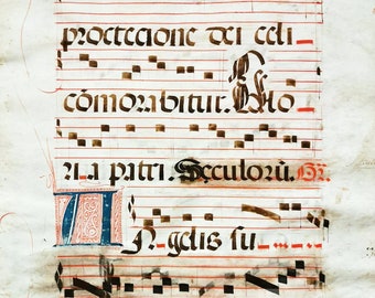 Late Medieval Early Renaissance Illuminated Manuscript Vellum Manuscript Music Gregorian Chants Religious Document Music Abbey 15th Century