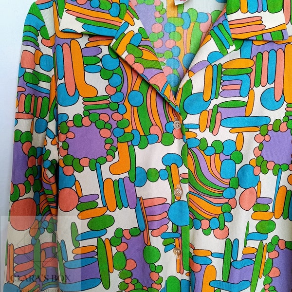 Beeindruckende 1970er Retro 'Mr Toni' Baumwollbluse, psychedelischer Druck