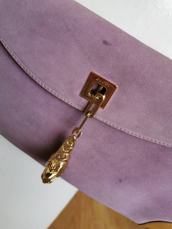 Rare Gucci Purple/tan Suede and Leather Tiger Charm Shoulder 