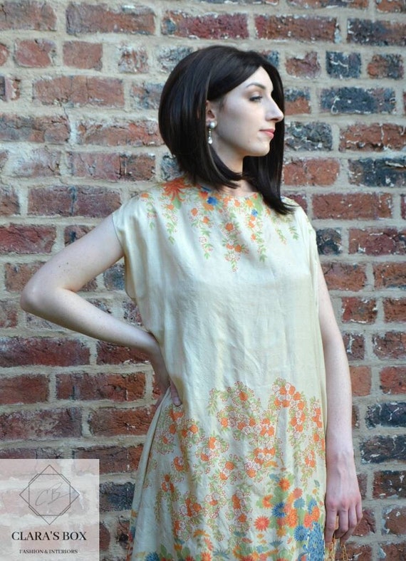 Antique Unworn 1920s Pongee Raw Silk Tunic Dress, 