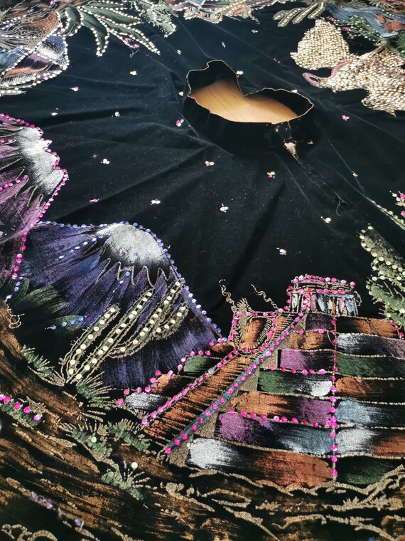 True vintage 1940s metallic hand painted suede lea