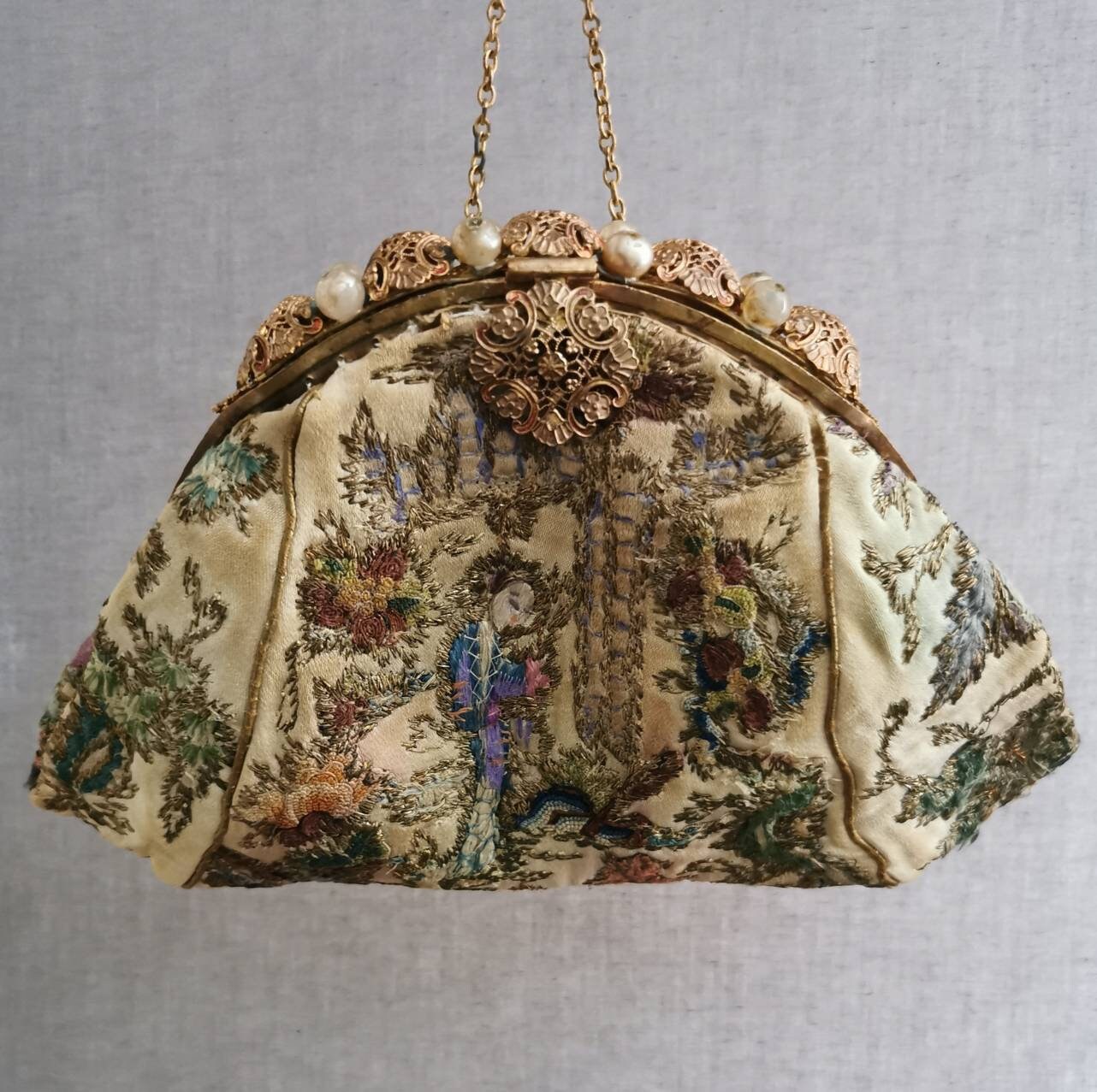 1920s Chinese embroidered silk purse bag/ Chinese revival/ Etsy