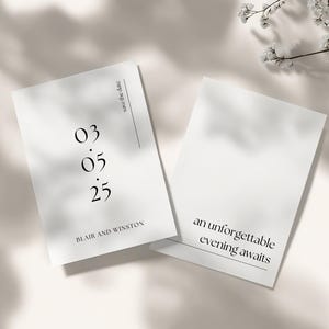 Plantilla minimalista para guardar la fecha de 5 x 7" | Anuncio de boda elegante y atemporal | Diseño Canva [002]