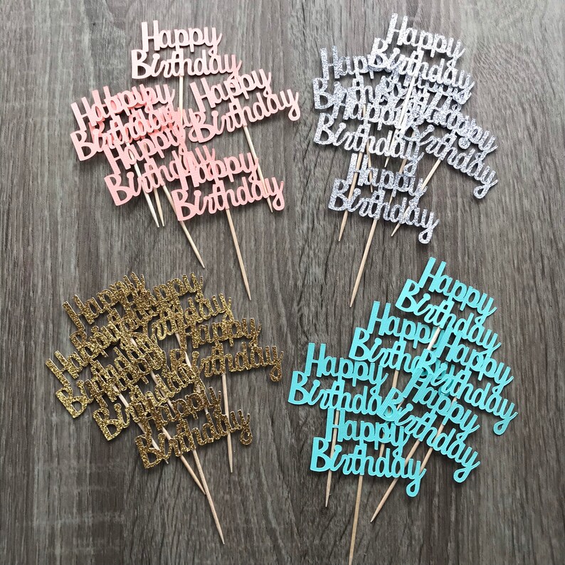 CUSTOM Happy Birthday Cupcake Toppers Confetti Birthday Etsy