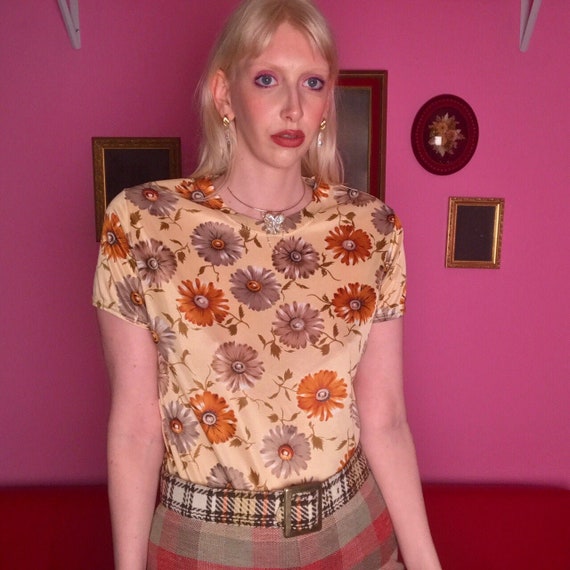 1970s polyester floral top