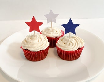 4th of July Cupcake Toppers, Star Cupcake Toppers, Red White & Blue Cupcake Toppers, Fourth of July Cupcake Toppers