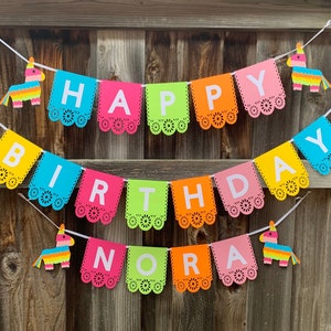 Estandarte de cumpleaños de Fiesta, estandarte de fiesta colorido, estandarte de Papel Picado, estandarte de cumpleaños de Papel Picado, estandarte de cumpleaños de piñata, estandarte de piñata
