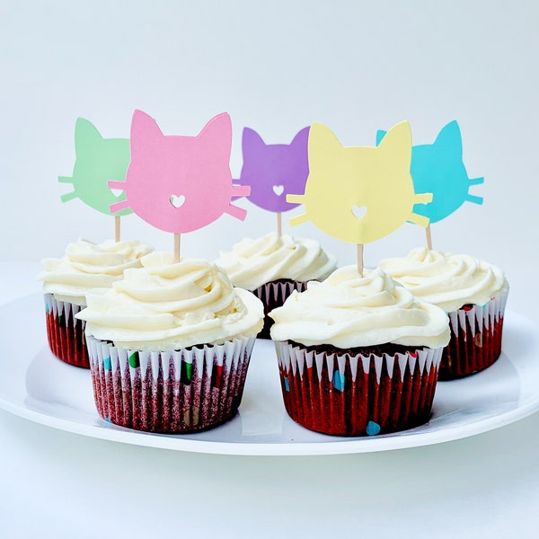 Cat Cupcake Toppers, Cat Birthday Cupcake Toppers, Colorful Cat Cupcake Toppers, Cat Birthday Party, Cat Themed Birthday Party