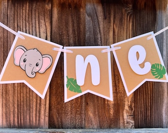 Elephant High Chair Banner, Elephant ONE Banner, Elephant First Birthday, Safari Birthday Decor, Jungle Birthday Decor, Elephant Party Decor