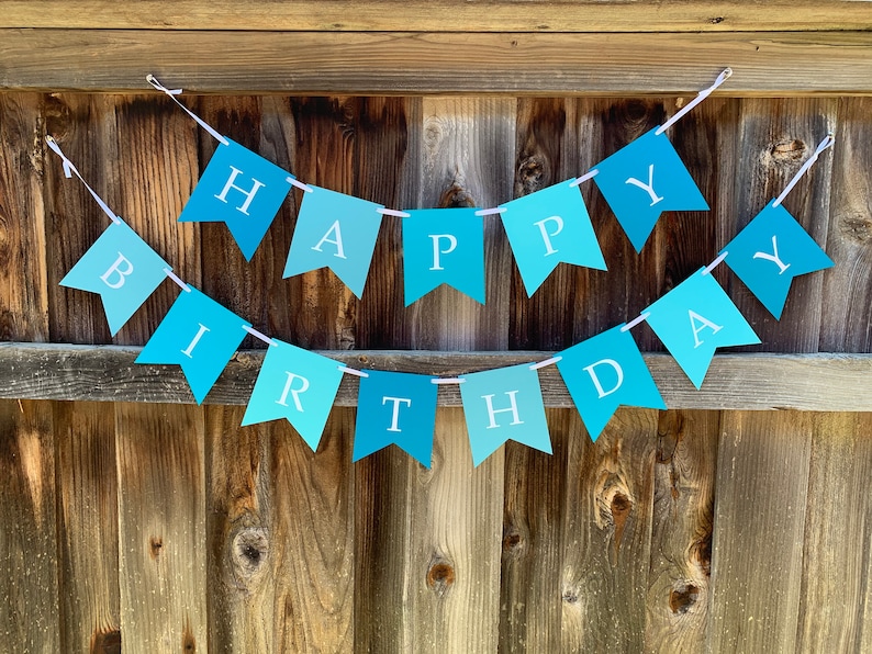 Blue Birthday Banner Pennant Banner Happy Birthday Banner Party Decoration. Personalized Banner