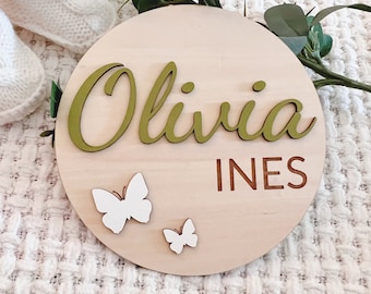 Baby Name Sign, Baby Announcement Sign, Wood Baby Name Sign, Butterfly Baby Sign, Newborn Photo Prop, Baby Name Revel, Hospital Baby Sign