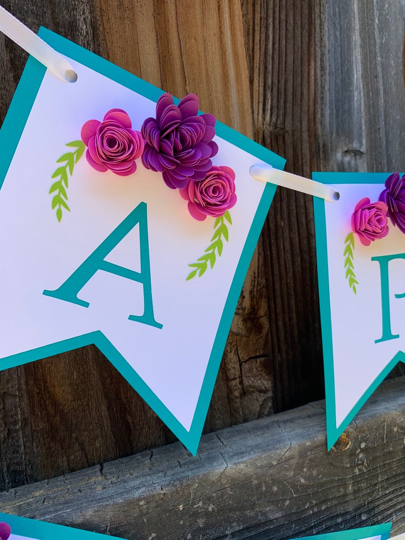 Flower Banner Floral Birthday Banner 3D Flower Banner Paper Etsy
