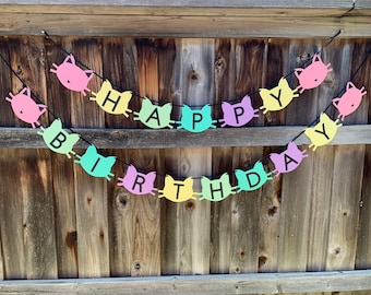 Cat Birthday Banner, Cat Birthday Party, Colorful Birthday Banner, Cat Themed Party, Kitty Cat Party