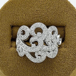 Real White Gold Cocktail Ring with 0.35ct Natural Diamonds – Elegant Statement Ring, Fine Jewelry Gift for Her