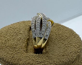 Solid Gold Diamond Crossover Ring | Multi-Row Twisted Band