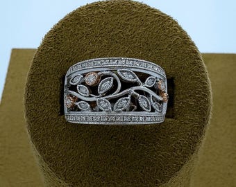 Natural Diamond Floral Gold Ring – White & Rose Gold Nature Band