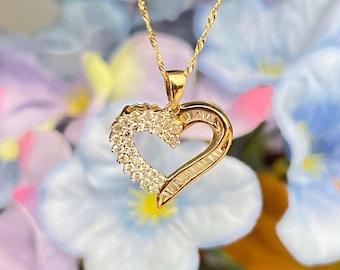 ハートダイヤモンドペンダント、14K / 18Kイエローゴールドネックレス