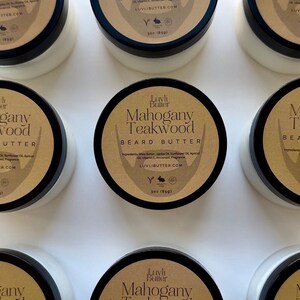Mahogany and Teakwood Whipped Shea Beard Butter, Men&#39;s Grooming Product, Moisturizing Beard Butter, Natural Beard Care, Gift for Him - 4oz