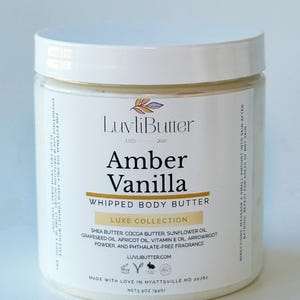 Amber Vanilla Whipped Body Butter: Organic Shea & Cocoa Butter