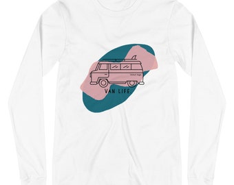 Tee-shirt Van Life | Unisex Long Sleeve Camping Vacation Happy Camper Travel Shirt Homme Femmes