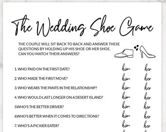 Bridal shower. The Wedding Shoe Game. Editable Template. Fun reception idea.