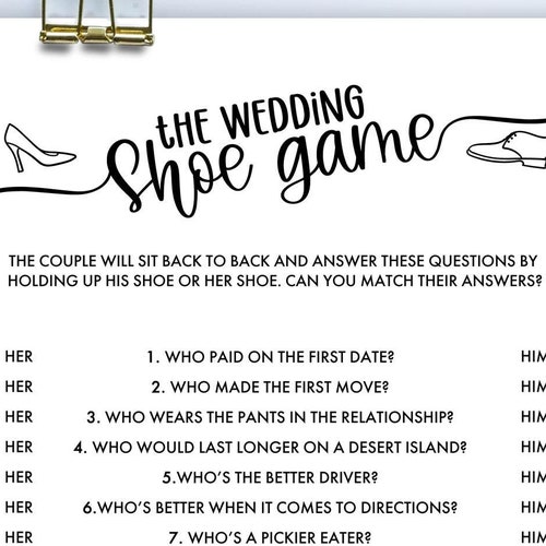 The Wedding Shoe Game Printable Bridal Shower Game Instant - Etsy