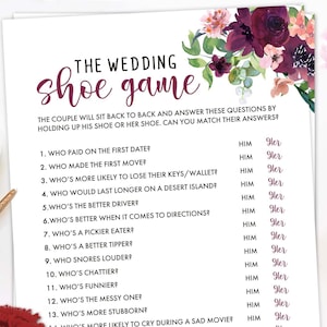 The Wedding Shoe Game. Wedding Cards. Burgundy. Fun Reception - Etsy