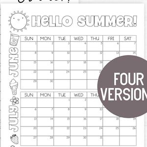 Summer 2025 Kids Wall Calendar Printable | Giant 24x36" Poster + Fun Coloring Version | Instant PDF Download