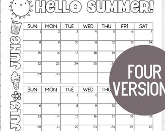 Summer 2025 Kids Wall Calendar Printable | Giant 24x36" Poster + Fun Coloring Version | Instant PDF Download