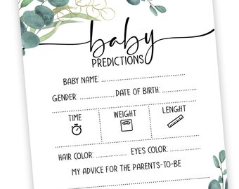 Baby Shower Signs Bundle. Editable templates. Eucalyptus. Two sizes. Baby Predictions Bonus.