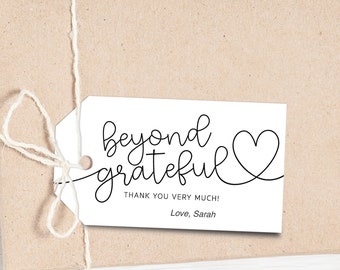 Printable Thank You Tag 2x3.5 | Beyond Grateful Favor Tag | Minimal Appreciation Tag | Small Business Packaging | Wedding Client Gift