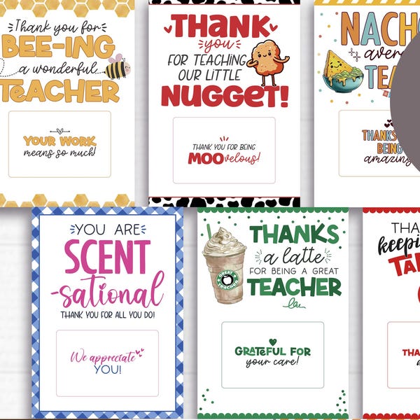 Printable Gift Card Holders for Teachers – 10  Designs. Teacher Appreciation Week – Instant Download PDF
