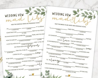 Bridal shower games. Wedding Vow Mad Libs. Bride and Groom Set. Greenery. Fun Hen Party games.
