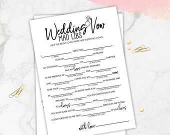 Bridal shower Games. Wedding Vow Mad Libs. Bride and Groom Set. Hen Party. Bachelorette.