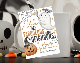 Neighbors Halloween Tags. Printable Happy Halloween Gift Label. instant download