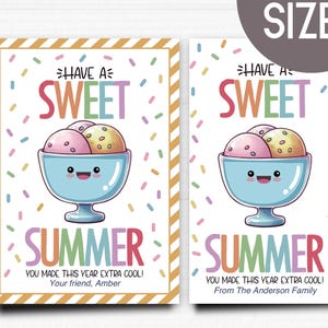 Printable End-of-Year Tag – “Have a Sweet Summer” | Student Gift Tag for Teachers | Cool Summer Favor Tag in 2 Sizes