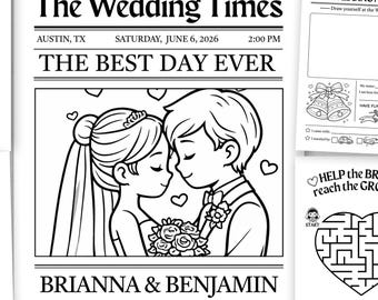 Wedding Activity Book for Kids, Newspaper Style Cover, Letter and A4 Printable Wedding Coloring Pages, Wedding Busy Book Canva Template