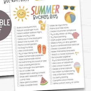 Sommer-Bucket-List zum Ausdrucken für Kinder – Bearbeitbare und vorab ausgefüllte Versionen – Checkliste für lustige Familienaktivitäten – Sofort-Download PDF