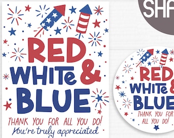 4th of July Thank You Tags – Printable Red, White, and Blue Appreciation Tags – Instant Download, Round and Rectangle
