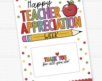 Printable Teacher Appreciation Gift Card Holder | 5x7 Instant Download | Cute Card for PTO, PTA, or Parents