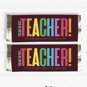 Printable Teacher Appreciation Chocolate Candy Bar Wrapper. Instant download.