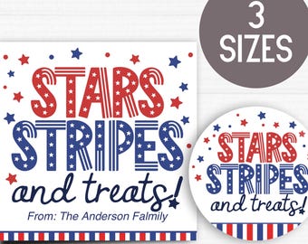 4th of July Printable Treat Tags – "Stars, Stripes, and Treats!" – Round & Square, Instant Download, Editable Line with Acrobat