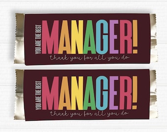 Afdrukbare Manager Waardering Chocolade Snoep Reep Wrapper. Directe download.