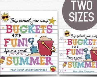 End of Year Gift Tag | Buckets of Fun Printable Tag | Summer Student Gift | School Tag | Instant Download