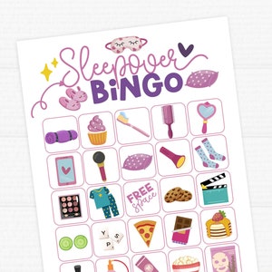 Printable Sleepover, Slumber Party Bingo. Tween Tenn Pajama Party. 30 Unique Cards. Caller Cards.