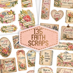 135 utskrivbara klipp från kristen tro | Shabby Chic skräpjournal-ephemera | 25 amerikanska brev-PDF-sidor