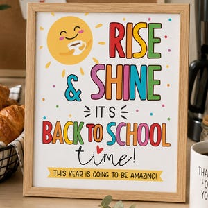 Frukostskylt för skolstart – Utskrivbar 8x10 – 2 designer – Rise & Shine Deco – Direktnedladdning