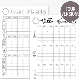 Printbare wandkalender voor kinderen zomer 2026 | Gigantische poster van 60x90 cm + leuke kleurplaat | Direct te downloaden als PDF