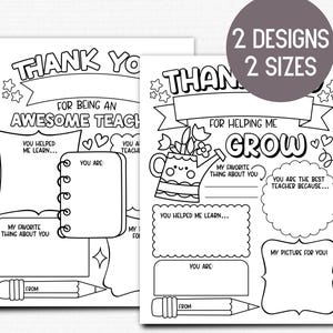 Coloriages imprimables pour remercier les enseignants – Téléchargement instantané | Merci d'être un professeur formidable et de m'aider à grandir
